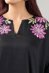 Namrata Joshipura_Black Embroidery Split V-neck Luminora Tunic _at_Aza_Fashions