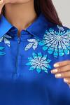 Namrata Joshipura_Blue Embroidery Collared German Back Tie Top _Online_at_Aza_Fashions