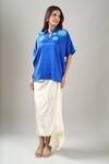 Buy_Namrata Joshipura_Blue Embroidery Collared German Back Tie Top _Online_at_Aza_Fashions