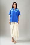 Shop_Namrata Joshipura_Blue Embroidery Collared German Back Tie Top _Online_at_Aza_Fashions