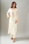 Buy_Anamika Khanna_Ivory Embroidery V-neck Kurta Set _Online_at_Aza_Fashions