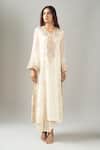 Anamika Khanna_Ivory Embroidery V-neck Kurta Set _at_Aza_Fashions