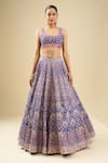 Shyam Narayan Prasad_Blue Silk, Chiffon Embroidery, Gota Patti Round Neck Mazarine Lehenga Set _Online_at_Aza_Fashions