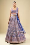 Buy_Shyam Narayan Prasad_Blue Silk, Chiffon Embroidery, Gota Patti Round Neck Mazarine Lehenga Set _Online_at_Aza_Fashions