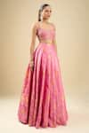 Buy_Shyam Narayan Prasad_Fuchsia Brocade, Organza Zari, Embroidery Flamingo Pink Zardozi Lehenga Set _Online_at_Aza_Fashions