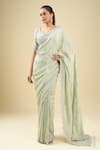 Kalighata_Aqua Sequins, Tassels, Cut Work Embroidered Blue Saree And Blouse Set _Online_at_Aza_Fashions