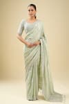 Buy_Kalighata_Aqua Sequins, Tassels, Cut Work Embroidered Blue Saree And Blouse Set _Online_at_Aza_Fashions