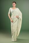 Buy_Kalighata_Aqua Sequins, Tassels, Cut Work Embroidered Blue Saree And Blouse Set _at_Aza_Fashions