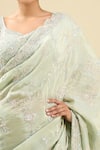 Buy_Kalighata_Aqua Sequins, Tassels, Cut Work Embroidered Blue Saree And Blouse Set 