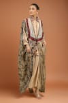 Buy_Aseem Kapoor_Beige Cotton Tassels, Embroidery High Neck, Collared Ecru Jacket Shirt Skirt Set _at_Aza_Fashions