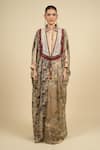 Shop_Aseem Kapoor_Beige Cotton Tassels, Embroidery High Neck, Collared Ecru Jacket Shirt Skirt Set _Online_at_Aza_Fashions