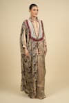 Aseem Kapoor_Beige Cotton Tassels, Embroidery High Neck, Collared Ecru Jacket Shirt Skirt Set _at_Aza_Fashions