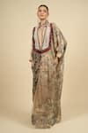 Shop_Aseem Kapoor_Beige Cotton Tassels, Embroidery High Neck, Collared Ecru Jacket Shirt Skirt Set 