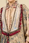 Aseem Kapoor_Beige Cotton Tassels, Embroidery High Neck, Collared Ecru Jacket Shirt Skirt Set _Online