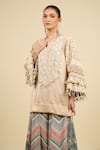 Buy_Aseem Kapoor_Beige Embroidery Round Neck Ecru Kurta With Chevron Trouser Set _Online_at_Aza_Fashions