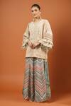 Buy_Aseem Kapoor_Beige Embroidery Round Neck Ecru Kurta With Chevron Trouser Set _at_Aza_Fashions