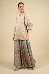 Shop_Aseem Kapoor_Beige Embroidery Round Neck Ecru Kurta With Chevron Trouser Set _Online_at_Aza_Fashions