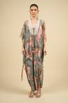 Aseem Kapoor_Multi Color Beads Round Neck Printed Jacket And Trouser Set _Online_at_Aza_Fashions