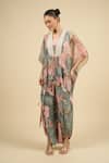 Shop_Aseem Kapoor_Multi Color Beads Round Neck Printed Jacket And Trouser Set _Online_at_Aza_Fashions