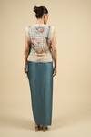 Shop_Aseem Kapoor_Teal Silk Embroidery V-neck Dull Gilet And Skirt Set _at_Aza_Fashions