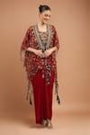 Buy_Aseem Kapoor_Maroon Tassels Round Neck Printed Jacket Skirt Set _at_Aza_Fashions