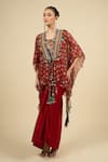 Aseem Kapoor_Maroon Tassels Round Neck Printed Jacket Skirt Set _at_Aza_Fashions