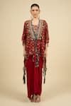 Buy_Aseem Kapoor_Maroon Tassels Round Neck Printed Jacket Skirt Set 