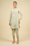 Shop_Sheetal Batra_Green Silk Sequins, Embroidery Round Neck Mint Kurta With Dhoti Pant _Online_at_Aza_Fashions