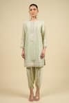 Sheetal Batra_Green Silk Sequins, Embroidery Round Neck Mint Kurta With Dhoti Pant _at_Aza_Fashions