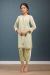 Buy_Sheetal Batra_Green Silk Sequins, Embroidery Round Neck Mint Kurta With Dhoti Pant _at_Aza_Fashions