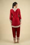Shop_Sheetal Batra_Red Chiffon Embroidery Split V-neck Short Kurta Salwar Set _at_Aza_Fashions