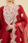 Buy_Sheetal Batra_Red Chiffon Embroidery Split V-neck Short Kurta Salwar Set 