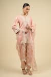 Sheetal Batra_Pink Silk, Chiffon Embroidery Split V-neck Off Rose Short Kurta Salwar Set _Online_at_Aza_Fashions