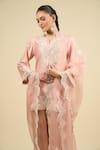 Buy_Sheetal Batra_Pink Silk, Chiffon Embroidery Split V-neck Off Rose Short Kurta Salwar Set _Online_at_Aza_Fashions