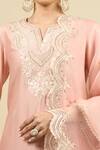 Shop_Sheetal Batra_Pink Silk, Chiffon Embroidery Split V-neck Off Rose Short Kurta Salwar Set _Online_at_Aza_Fashions