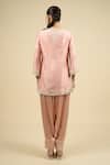 Shop_Sheetal Batra_Pink Silk, Chiffon Embroidery Split V-neck Off Rose Short Kurta Salwar Set _at_Aza_Fashions
