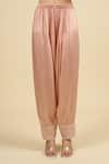 Sheetal Batra_Pink Silk, Chiffon Embroidery Split V-neck Off Rose Short Kurta Salwar Set _at_Aza_Fashions