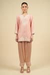 Buy_Sheetal Batra_Pink Silk, Chiffon Embroidery Split V-neck Off Rose Short Kurta Salwar Set 