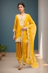 Buy_Sheetal Batra_Yellow Cotton Embroidery Split V-neck Mustard Short Kurta Salwar Set _at_Aza_Fashions