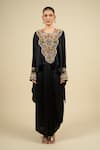 Shop_Anamika Khanna_Black Chiffon Embroidered Cape Top Dress Set _Online_at_Aza_Fashions
