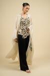 Buy_Anamika Khanna_Off White Chiffon Beads, Sequins V-neck Embroidered Cape Set _Online_at_Aza_Fashions