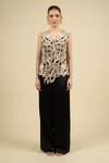 Shop_Anamika Khanna_Off White Chiffon Beads, Sequins V-neck Embroidered Cape Set _Online_at_Aza_Fashions
