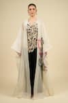 Anamika Khanna_Off White Chiffon Beads, Sequins V-neck Embroidered Cape Set _at_Aza_Fashions