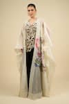Buy_Anamika Khanna_Off White Chiffon Beads, Sequins V-neck Embroidered Cape Set 