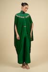 Anamika Khanna_Emerald Green Mandarin Collar Capelet Dress Set _Online_at_Aza_Fashions