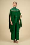 Buy_Anamika Khanna_Emerald Green Mandarin Collar Capelet Dress Set _Online_at_Aza_Fashions