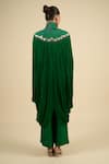 Shop_Anamika Khanna_Emerald Green Mandarin Collar Capelet Dress Set _at_Aza_Fashions