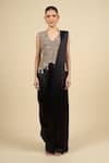 Anamika Khanna_Black Tassels, Zari V-neck Zardosi Waistcoat Dress Set _Online_at_Aza_Fashions