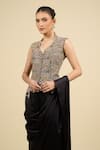 Buy_Anamika Khanna_Black Tassels, Zari V-neck Zardosi Waistcoat Dress Set _Online_at_Aza_Fashions
