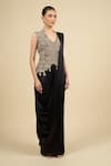 Shop_Anamika Khanna_Black Tassels, Zari V-neck Zardosi Waistcoat Dress Set _Online_at_Aza_Fashions